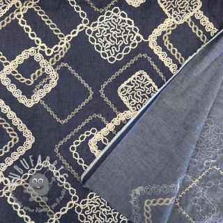 Tessuto di cotone JEANS EMBROIDERY Square dark blue