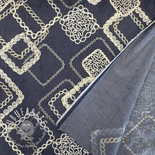 Tessuto di cotone JEANS EMBROIDERY Square dark blue