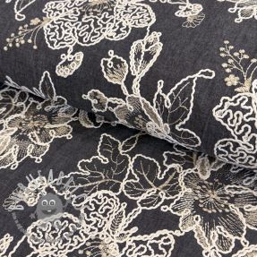 Tessuto di cotone JEANS EMBROIDERY Bouquet black