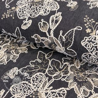 Tessuto di cotone JEANS EMBROIDERY Bouquet black