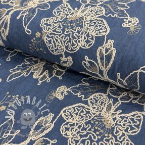 Tessuto di cotone JEANS EMBROIDERY Bouquet blue