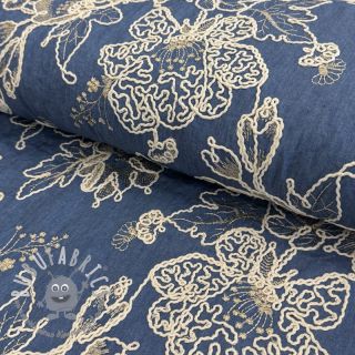 Tessuto di cotone JEANS EMBROIDERY Bouquet blue