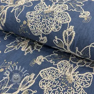 Tessuto di cotone JEANS EMBROIDERY Bouquet blue