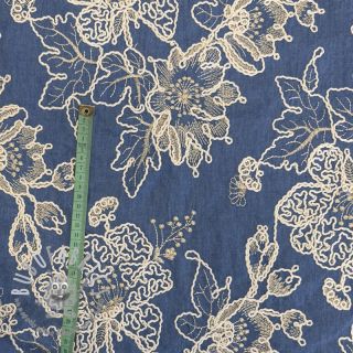 Tessuto di cotone JEANS EMBROIDERY Bouquet blue