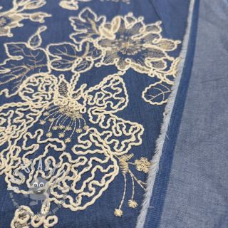 Tessuto di cotone JEANS EMBROIDERY Bouquet blue