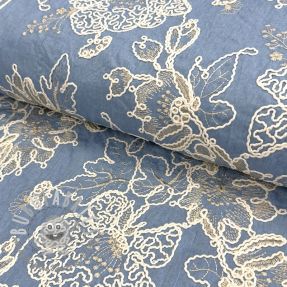Tessuto di cotone JEANS EMBROIDERY Bouquet light blue