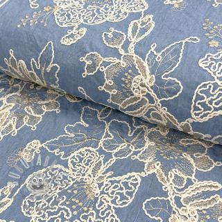 Tessuto di cotone JEANS EMBROIDERY Bouquet light blue
