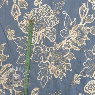Tessuto di cotone JEANS EMBROIDERY Bouquet light blue