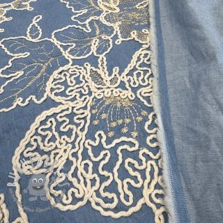 Tessuto di cotone JEANS EMBROIDERY Bouquet light blue