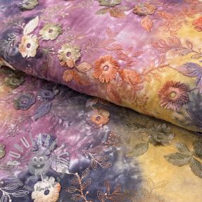 Tessuto di cotone TIE DYE EMBROIDERY Poppy design E