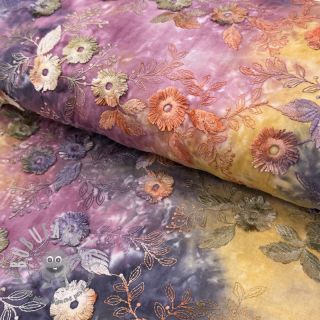 Tessuto di cotone TIE DYE EMBROIDERY Poppy design E