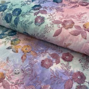 Tessuto di cotone TIE DYE EMBROIDERY Poppy design C