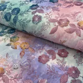Tessuto di cotone TIE DYE EMBROIDERY Poppy design C