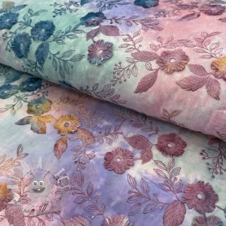 Tessuto di cotone TIE DYE EMBROIDERY Poppy design C