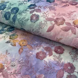 Tessuto di cotone TIE DYE EMBROIDERY Poppy design C