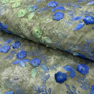 Tessuto di cotone TIE DYE EMBROIDERY Poppy design B