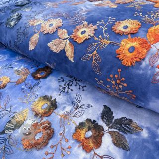 Tessuto di cotone TIE DYE EMBROIDERY Poppy design D