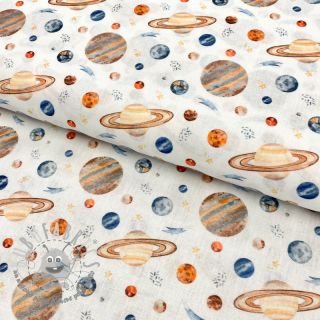 Tessuto di cotone Planets white digital print