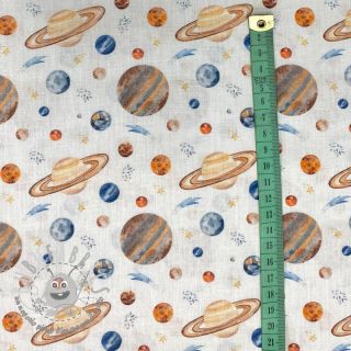 Tessuto di cotone Planets white digital print