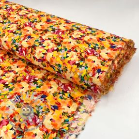 Viscosa RAYON POPLIN Oil painted flowers design A digital print