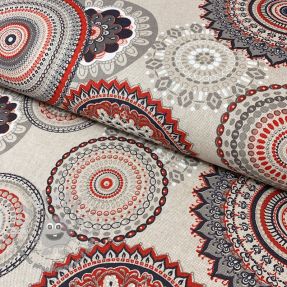Tessuto decorativo Linenlook Geometric mandala red