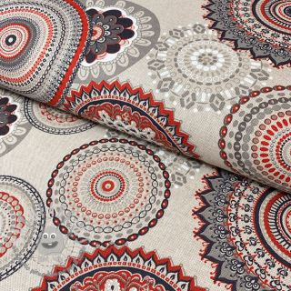 Tessuto decorativo Linenlook Geometric mandala red