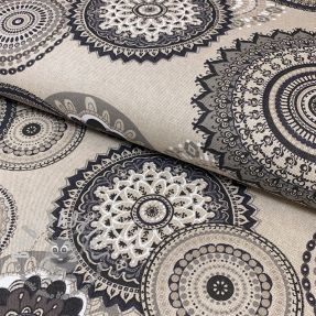 Tessuto decorativo Linenlook Geometric mandala anthracite