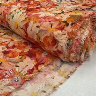 Viscosa RAYON POPLIN Oil painted flowers design F digital print