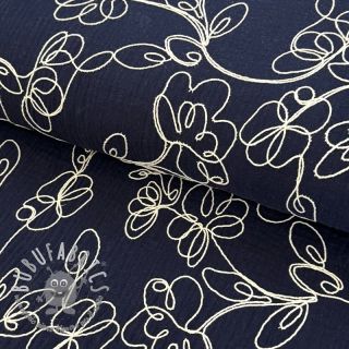 Mussola/Doppia garza EMBROIDERY Climbing flowers navy