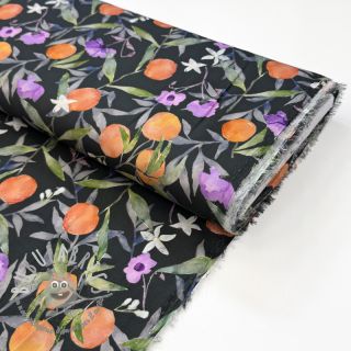 Viscosa SATIN Leaves and oranges digital print