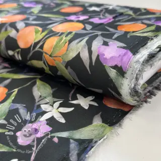 Viscosa SATIN Leaves and oranges digital print