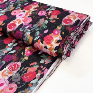 Viscosa SATIN Night flowers black digital print