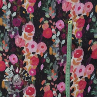 Viscosa SATIN Night flowers black digital print