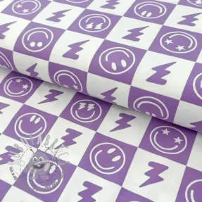 Jersey Happy faces square lavender digital print