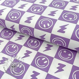 Jersey Happy faces square lavender digital print