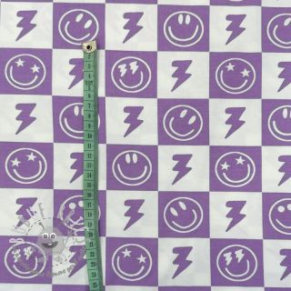 Jersey Happy faces square lavender digital print