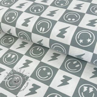 Jersey Happy faces square sage digital print