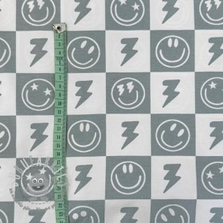 Jersey Happy faces square sage digital print