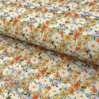 Viscosa con lino CREPE Flowers yellow digital print