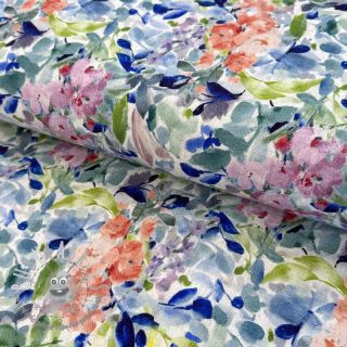 Viscosa con lino CREPE Flowers blue digital print