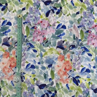 Viscosa con lino CREPE Flowers blue digital print