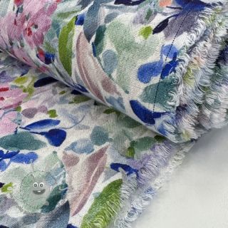 Viscosa con lino CREPE Flowers blue digital print