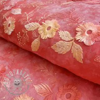 Tessuto di cotone TIE DYE EMBROIDERY Poppy design K