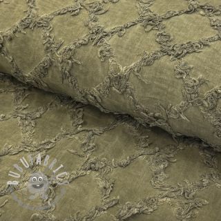 Tessuto di cotone con lino Vintage Fringe Diamonds army