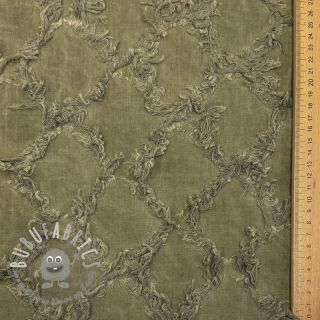 Tessuto di cotone con lino Vintage Fringe Diamonds army