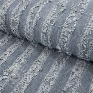 Tessuto di cotone con lino Vintage Fringe Stripe blue