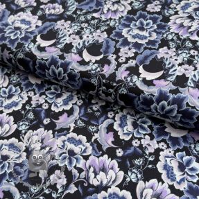 Tessuto di cotone SATIN Dark flowers black digital print