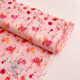 Viscosa RAYON POPLIN Pink flowers design F digital print