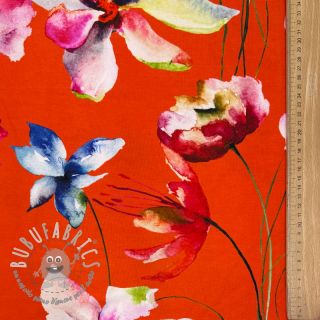 Jersey VISCOSE LYCRA HEAVY Mixed flowers peach digital print