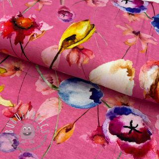 Jersey VISCOSE LYCRA HEAVY Mixed flowers pink digital print